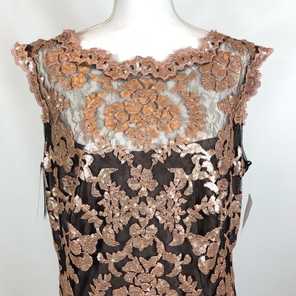 Tadashi Shoji Dir Black Metallic Embroidery Sequin Sheer Illusion Dress NWT 20Q - Picture 4 of 16